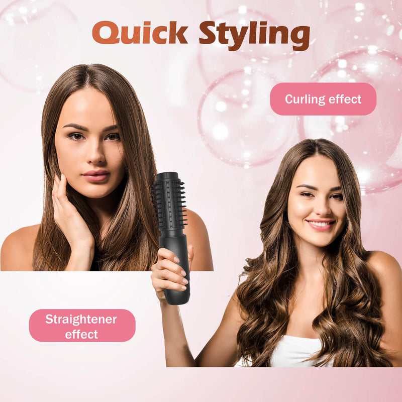 [Australia] - 3-in-1 Cordless Hair Styler: Curling Iron, Heated Brush & Straightener - Portable Rechargeable for Women (Black) Black 