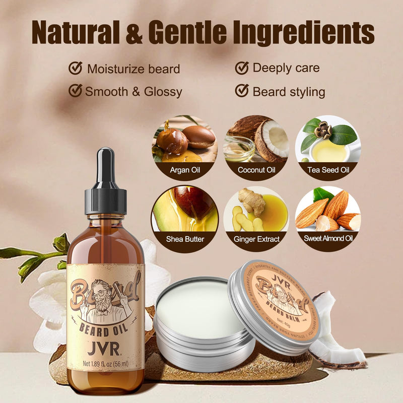 [Australia] - Beard care set for men, JVR beard care set with beard oil, beard balm and beard brush, professional beard set, beard fragrance and shine, beard smoothing cream, moisture and styling (yellow). 