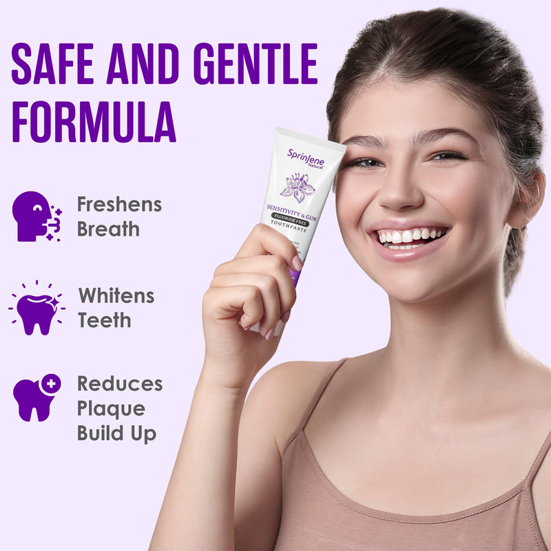 [Australia] - SprinJene Natural Fluoride Free Toothpaste for Sensitive Teeth & Gums – Patented Toothpaste with Black Seed Oil & Zinc – Vegan Dry Mouth Prevention for Fresh Breath – Made in The USA (4 Pack) Mint - Sensitivity & Gum Pack of 4 
