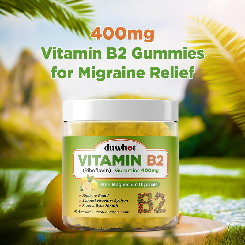 Migraine Relief - Vitamin B2 Gummies (Riboflavin) 400mg & Magnesium Oxide Gummies 400mg, Headache Relief & Nervous System Support