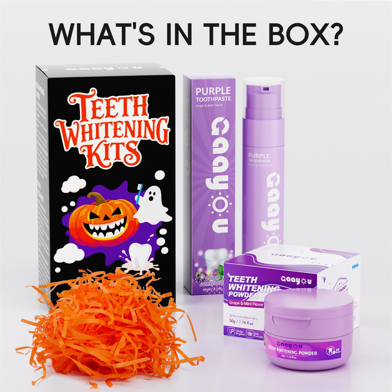 [Australia] - Teeth Whitening Powder Purple Teeth Whitening Kits Natural Tooth Powder Halloween Theme Favors Gifts Set Powder Toothpaste for Men Women Tooth Stain Removal 