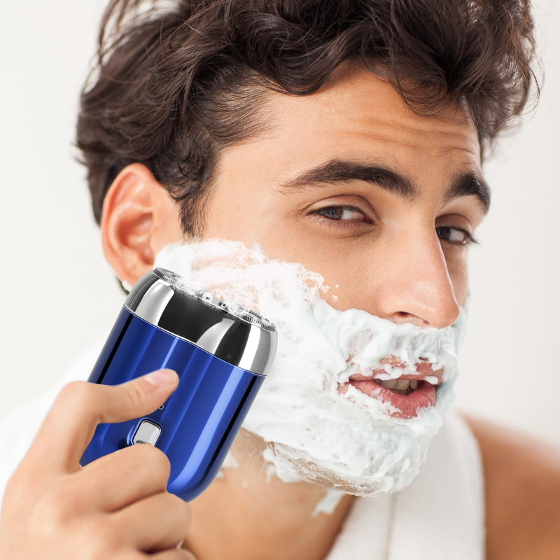 [Australia] - Mini Electric Shaver for Men Women, Pocket Dual Head Shaver, Rechargeable Waterproof Compact Travel Electric Razor, USB Close Battery Portable Razor for car, Travel, Office, Home use (Blue) Blue 