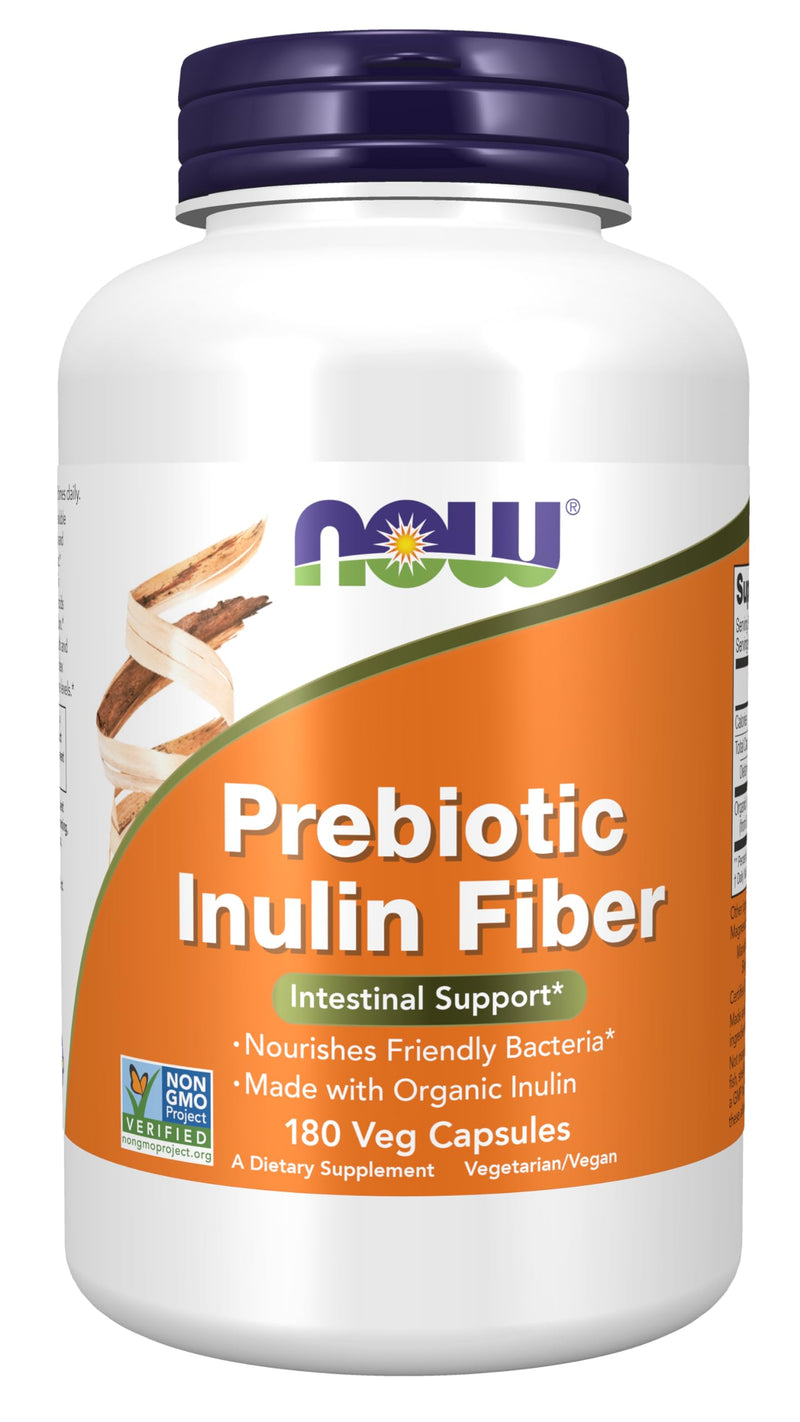[Australia] - NOW Foods Supplements, Prebiotic Inulin Fiber, Intestinal Support*, Nourishes Friendly Bacteria*, Made with Organic Inulin, 180 Veg Capsules 