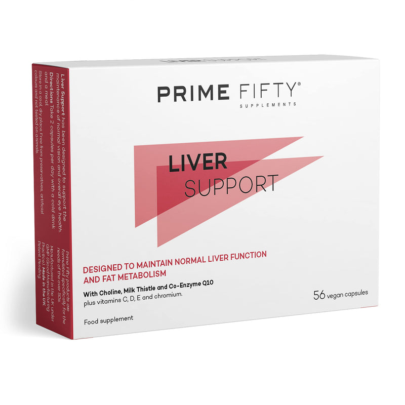 Prime Fifty Liver Support Supplements – 56 Vegan Capsules – Choline & Milk Thistle with Co-Enzyme Q10, Vitamins C, D, E & Chromium – Liver Supplements Developed for Over 50s
