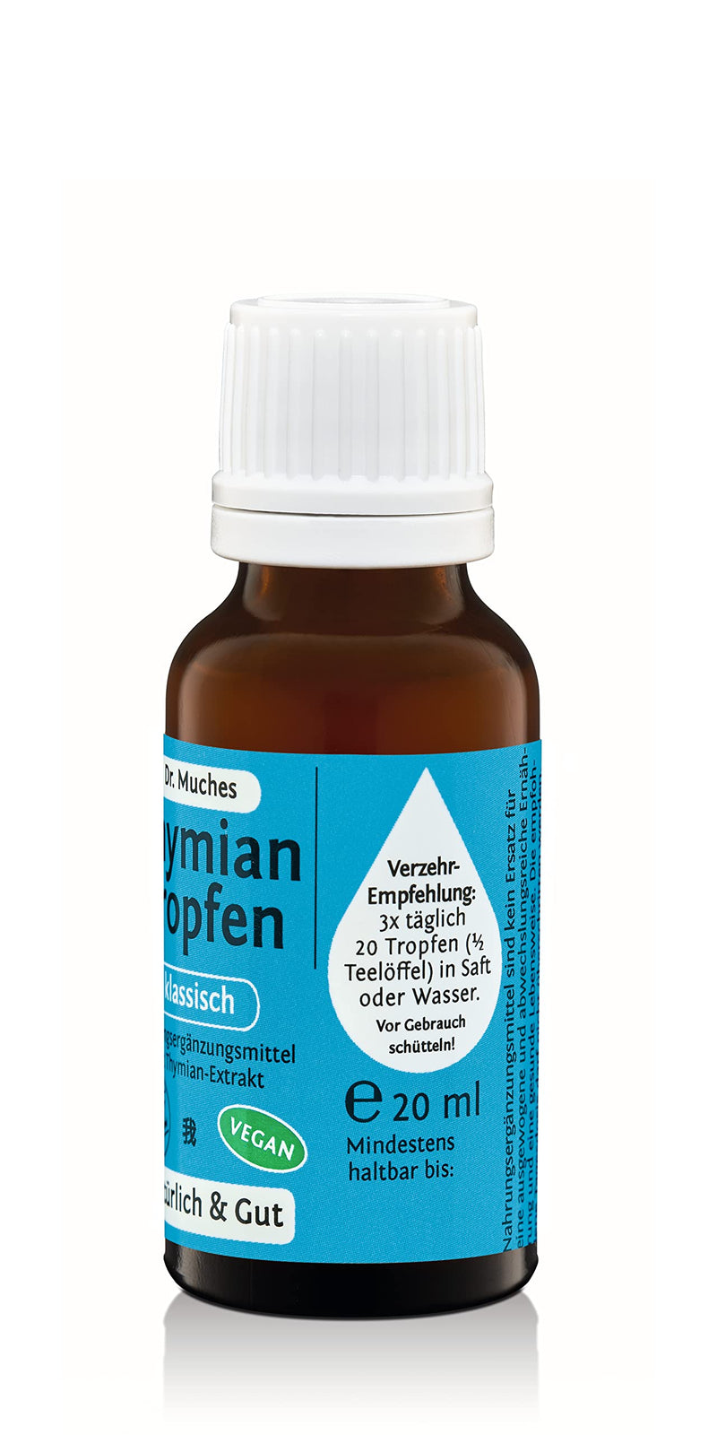 [Australia] - Thyme drops classic Dr. Muches │ With highly concentrated, natural thymol │ For thyme tea and thyme water│ Also for inhalation │ Immediately bioavailable │ Vegan and alcohol-free │ 1x20 ml 