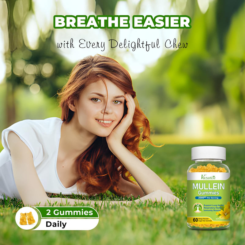 [Australia] - Mullein Gummies, Mullein Leaf Extract with Bromelain, Quercetin, Pine Bark Support Lung Cleanse for Healthy Breathing, 120ct Mango 60 Count (Pack of 2) 