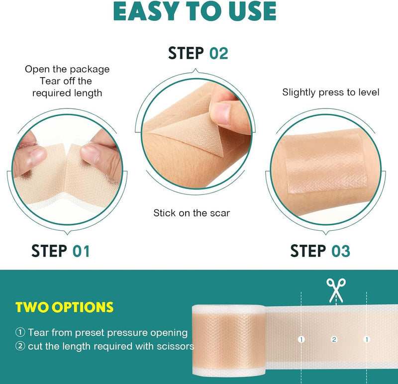 Medical-Grade Silicone Scar Tape Roll (1.6" x 118") Silicone Scar Sheets Keloid Bump Removal - Reusable Silicone Tape Scar Removal Strips, Scar Tape for Surgical Scars, C Section Scar Silicone Strips 1 Pack