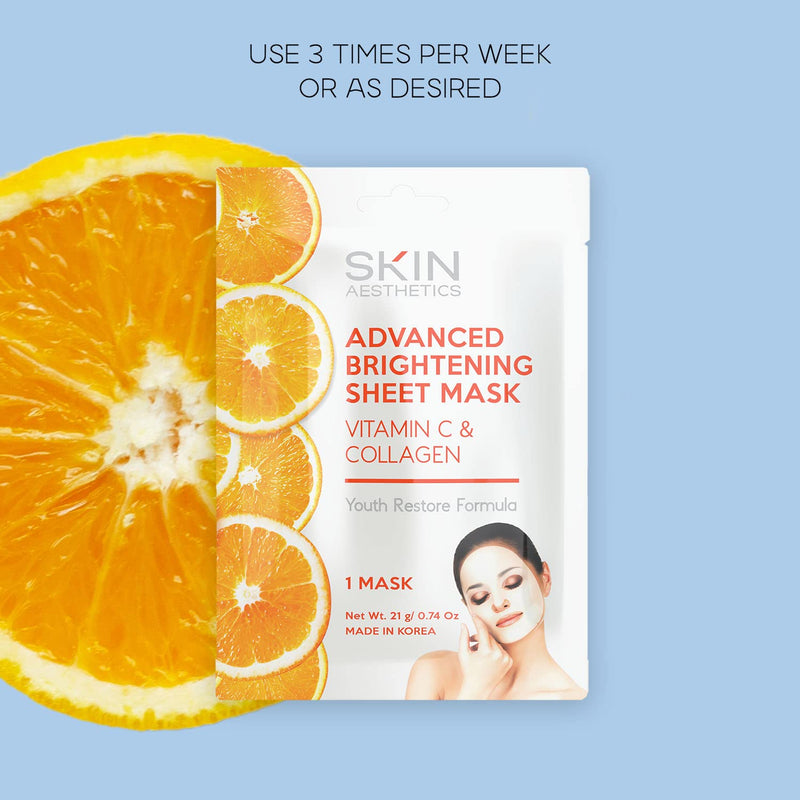 Vitamin C & Collagen Sheet Face Mask - Reduces Wrinkles & Age Spots, Hydrating - Dermatologist Tested Korean Skincare - Clean Beauty, Cruelty-Free - 5 Masks Vitamin C & Collagen