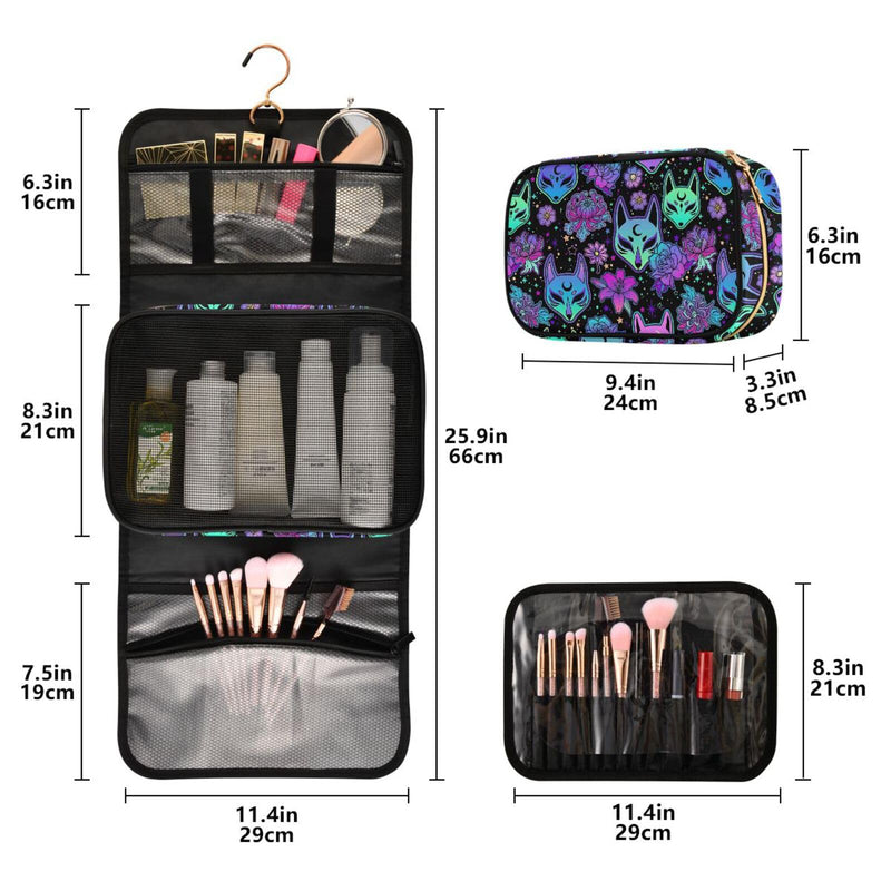 MNSRUU 3 PCS Toiletry Bag, Magic Fox with Camellia Hanging Makeup bag for Toiletries Travel Toiletry Organizer Bags Portable Clear Toiletry Kit Pattern 06