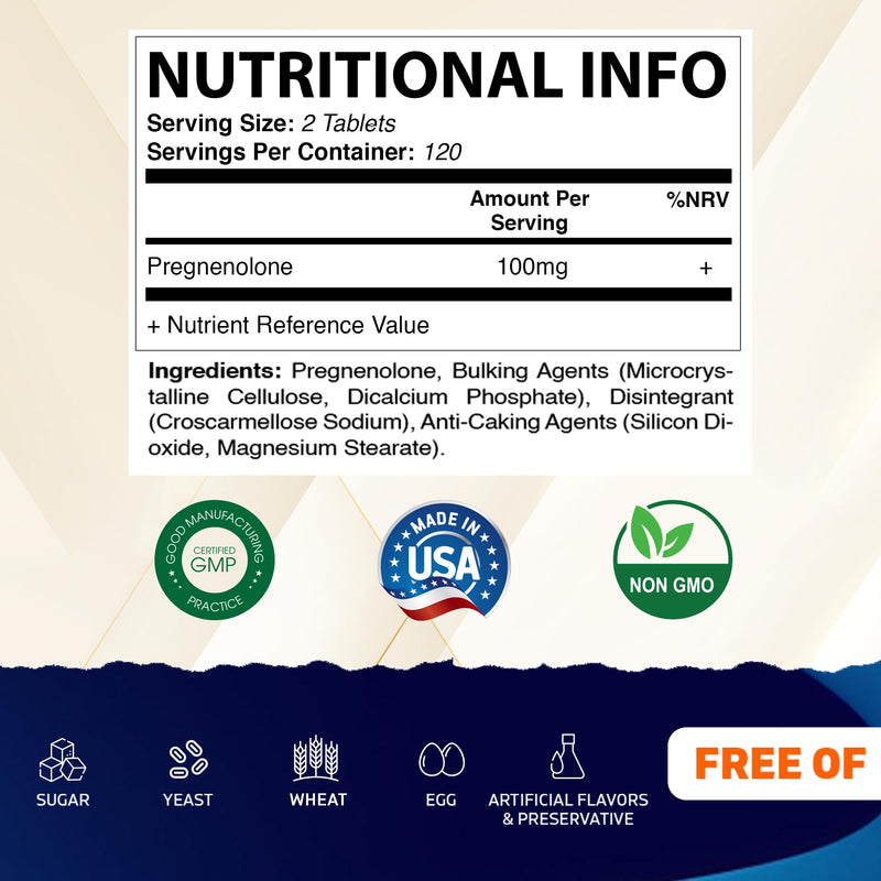 Vitamatic Pregnenolone 100 mg per Serving – 240 Tablets – Non-GMO, Gluten Free, Formulated by Healthcare Professionals – Made in USA
