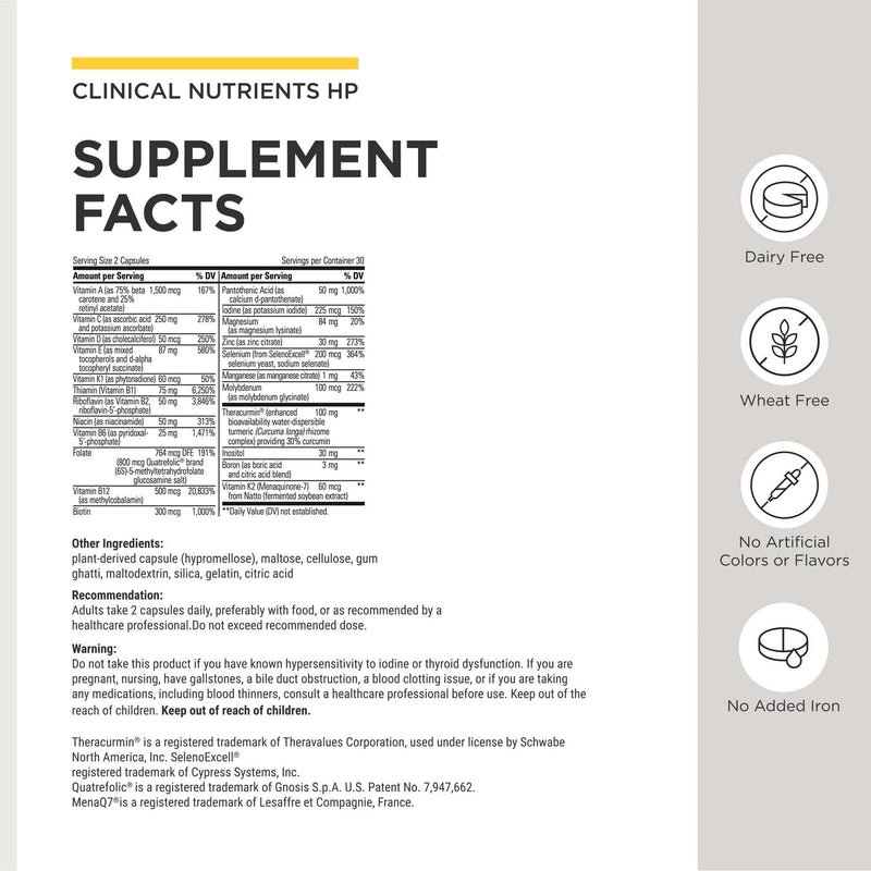 Integrative Therapeutics Clinical Nutrients HP - Daily Multivitamin with Antioxidant Support* - No Added Iron - Easy to Swallow - 60 Count (Pack of 1) 60 Count (Pack of 1)