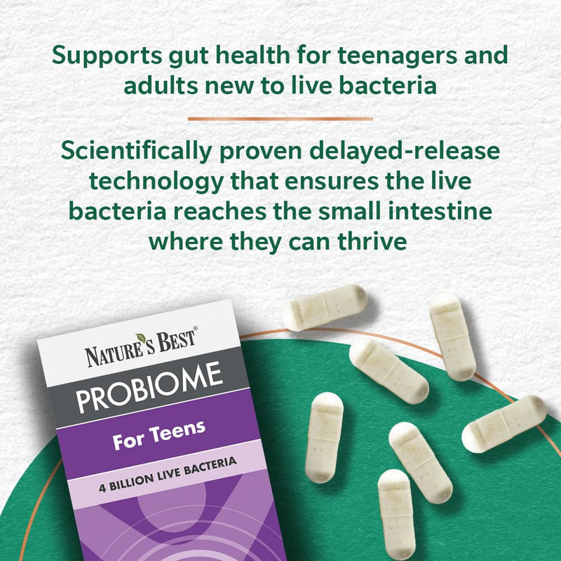 Nature’s Best ProBiome for Teens - 4 Billion Friendly Bacteria - Delayed Release Capsules - 30 Capsules (1 Month Supply)