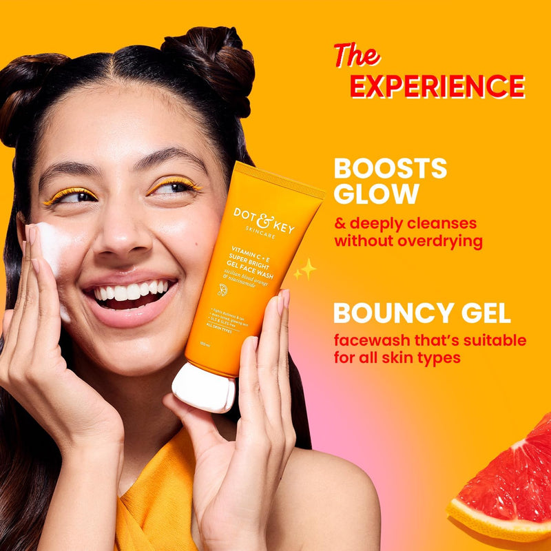 Dott and Keey Vitamin C + E Super Bright Gel Face Wash for Glowing Skin, All Skin Types, Triple Vitamin C Formula, 100 ml