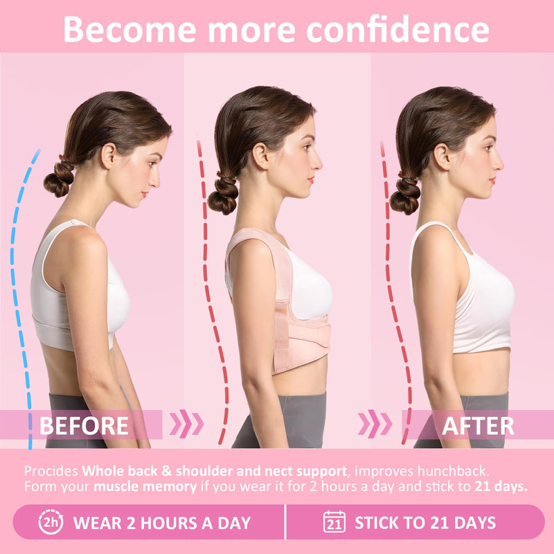 [Australia] - Back Posture Corrector for Women - Adjustable Lightweight Back Brace Posture Corrector Bras for Neck Shoulder Upper Back - Invisilite Hunchback Slouching Under Clothes (Medium) Medium Pink 