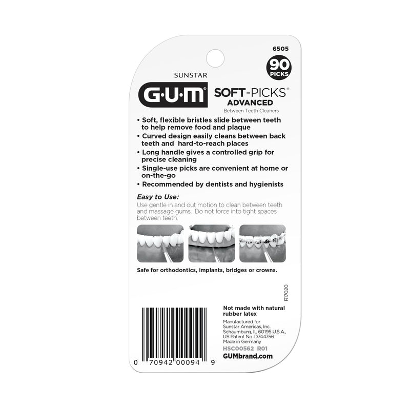 [Australia] - GUM Soft-Picks Advanced, Easy to Use Dental Picks for Teeth Cleaning Health, Disposable Interdental Brushes with Convenient Carry Case, Dentist Recommended Dental Picks, 90ct (3pk) 