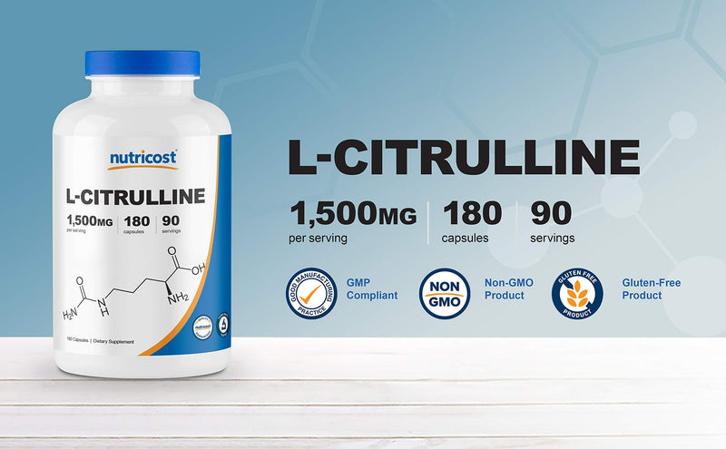 Nutricost L-Citrulline 1500mg, 180 Capsules - 750mg Per Capsule, Gluten Free, Non-GMO, Packaging may vary 180 Count (Pack of 1)