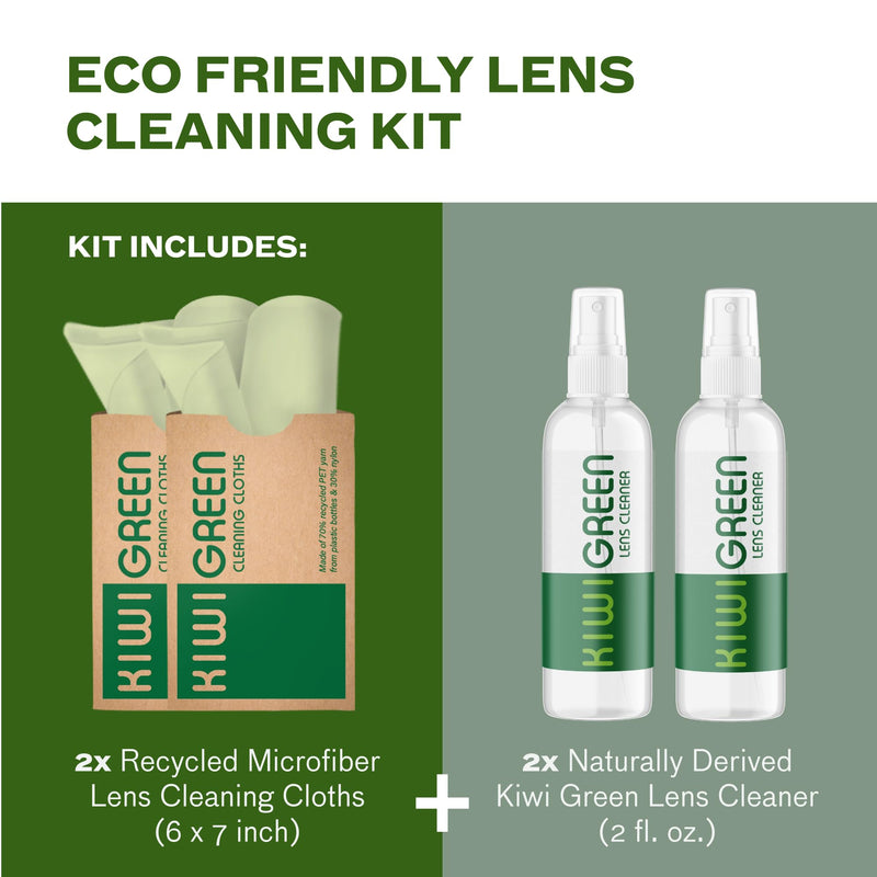 [Australia] - Kiwi Green Eyeglass Lens Cleaner Spray Kit | 2X Lens Cleaner + 2X Microfiber Cloth | Alcohol Free Eyeglasses, Screen Cleaning Kit | USA Made (4 Piece Set) 