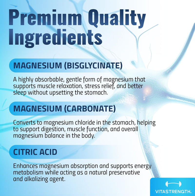 Magnesium Supplement 4 in 1 – 120 Capsules, 400mg Daily Dose-with Magnesium Bisglycinate,Citrate,Malate & Carbonate-Essential Mineral Complex for General Well-Being & Daily Support by VITASTRENGTH.