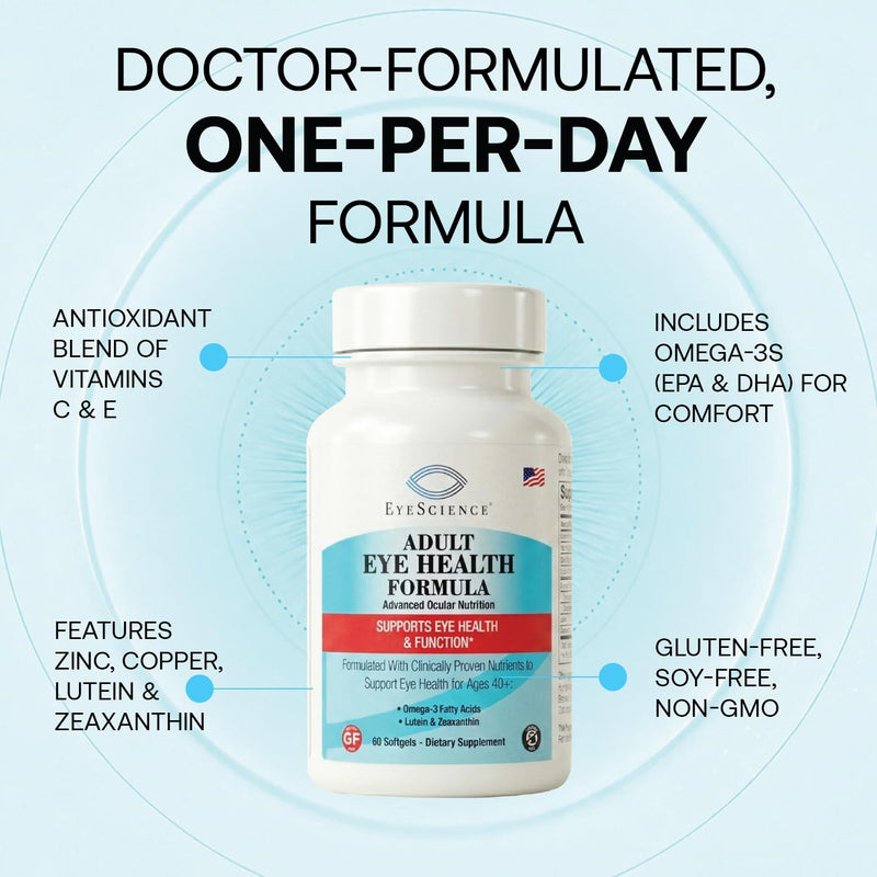 EyeScience Adult Eye Health Vitamins, 60 Softgels | Lutein, Zeaxanthin & Astaxanthin, Blue Light Defense, Non-GMO, Gluten-Free