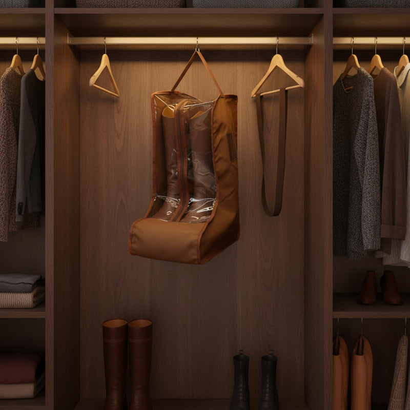 Sanwuta 4 Pcs Brown Portable Boots Bag for Cowboy Boots Tall Boot Storage Bags Portable Waterproof Protector Tools for Travel and Daily Wardrobe Shoe Cabinet and Other Home