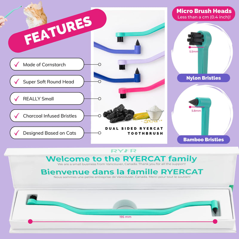 RYERCAT Dual Sided Cat Toothbrush - Kitten Toothbrush with Micro Head to fit into Cat/Kittens Mouth - Cat Dental Care Supplies - Pet Toothbrush for Cats (Ocean Blue) Ocean Blue - PawsPlanet Australia