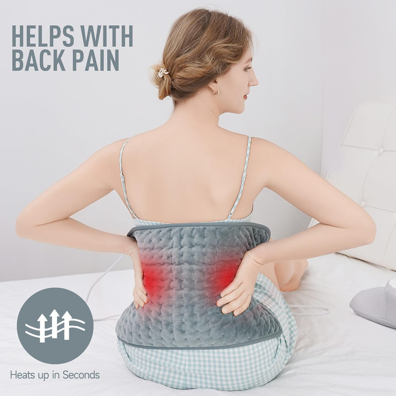 [Australia] - Heating Pad for Back Pain Relief & Cramps, KOT Heating Pads with Auto Shut Off Large, 6 Heat Settings Electric Heated Pad, Gifts for Women, Gifts for Men, 12" x 24" Gray-12x24 Inch 