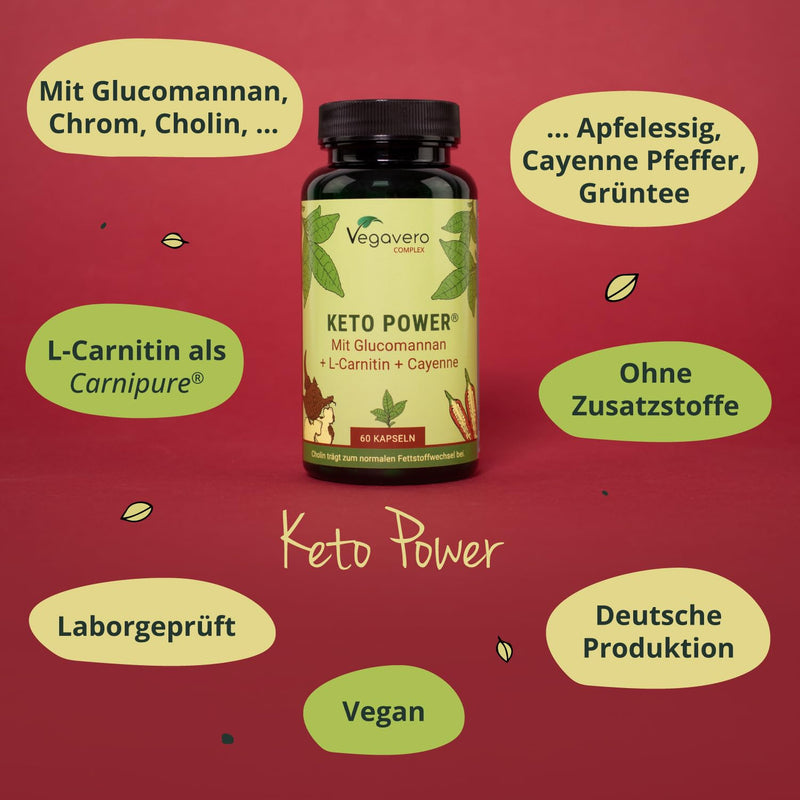 [Australia] - Keto Power | Highly dosed with glucomannan, apple cider vinegar, choline and L-carnitine | Vegan & No Additives | 60 capsules | German production of Vegavero® 