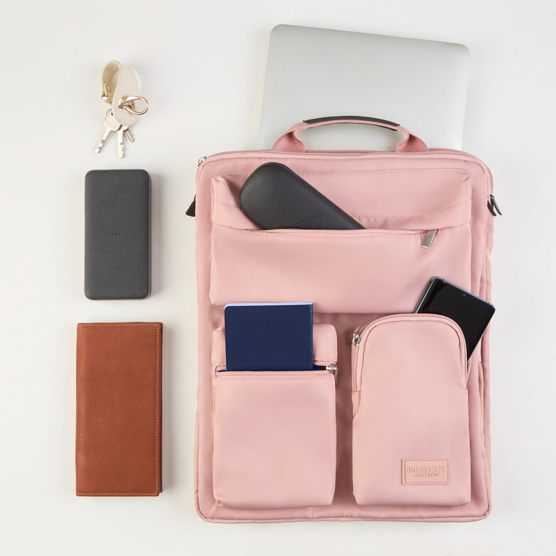 BAREFOOT CARIBOU Over Luggage Organizer, 16 Inch Laptop Sleeve (Pink) | Slides over carry on suitcase handle, storage pockets, adjustable straps, lightweight nylon, travel accessories bag Pink