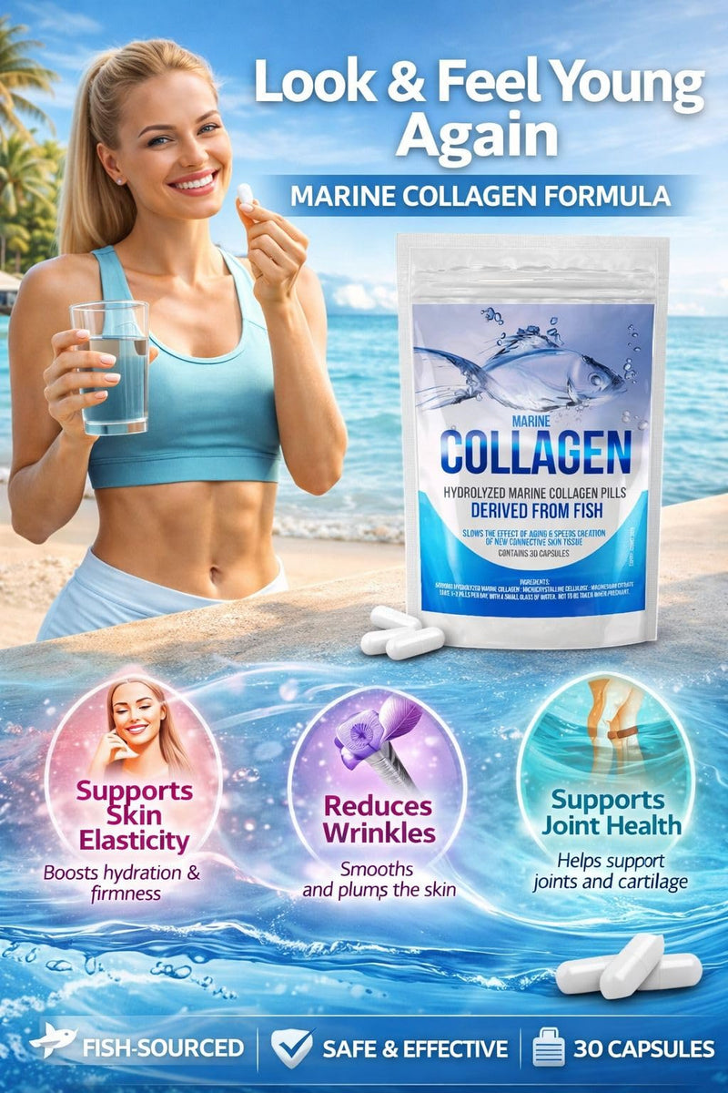 Hydrolyzed Fish Marine Collagen Capsules – Skin, Joint Health Support Supplement – 5000mg, 30 Pure Fish Collagen Capsules for Healthy Skin, Hair, Nails, and Joints – Made in UK