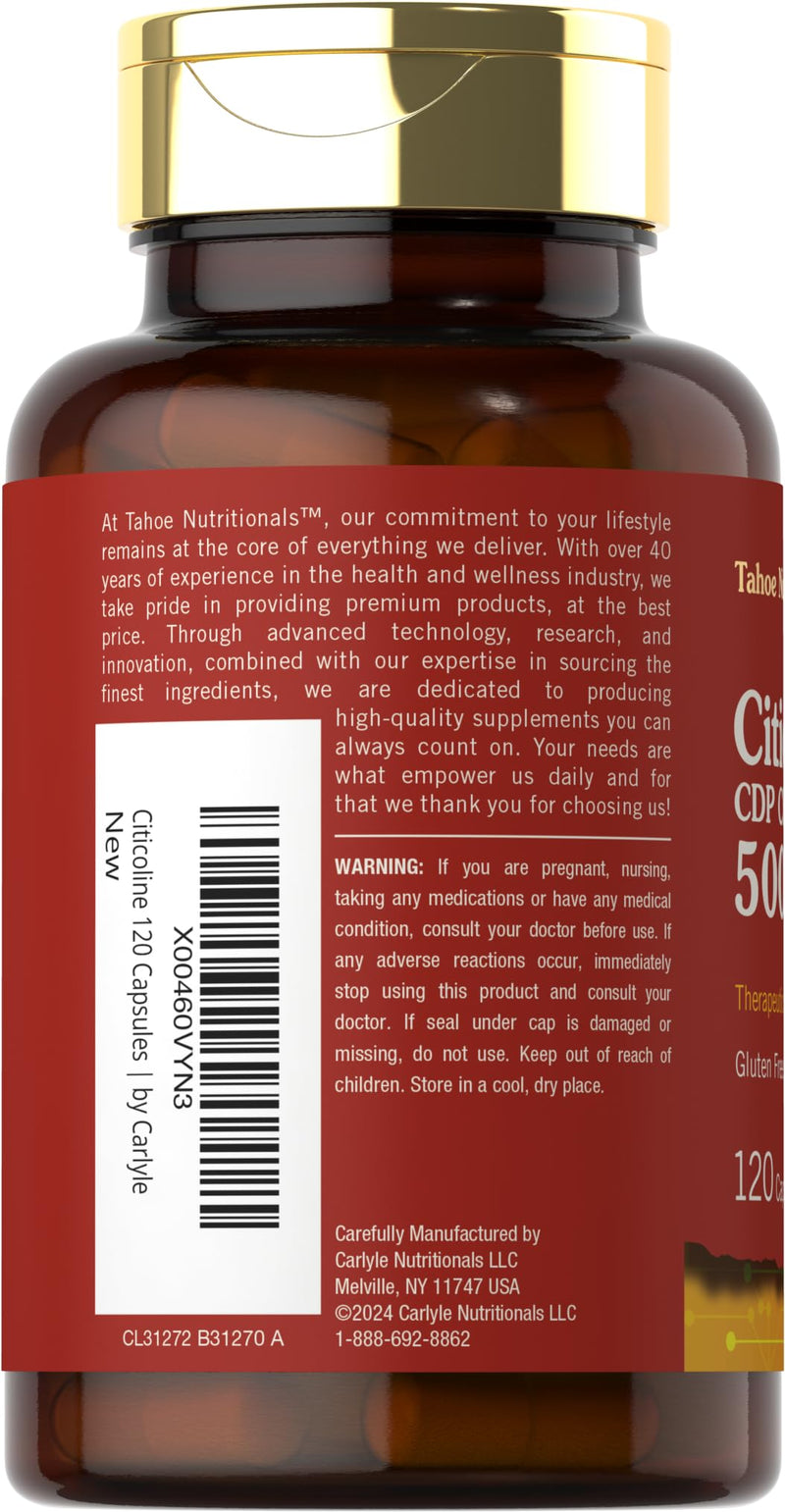 [Australia] - Citicoline 500mg | 120 Capsules | CDP Choline Supplements | Therapeutic Grade | Gluten Free, Non-GMO 