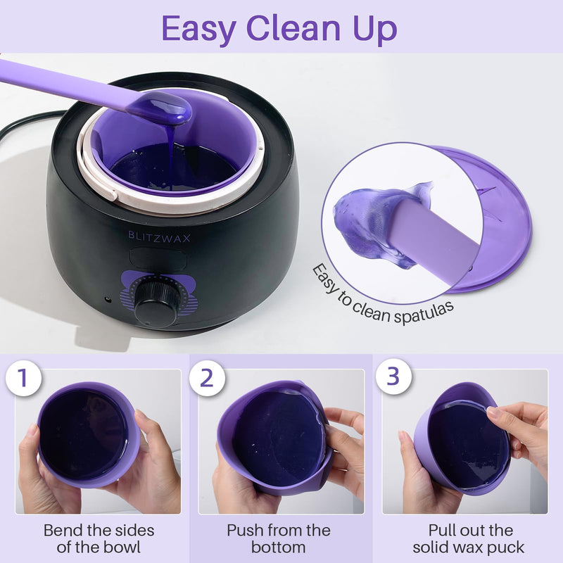 [Australia] - BLITZWAX 2pcs Silicone Wax Pot Liners for Hair Removal, Purple Wax Warmer Bowls Kit with Sticks for Women and Men Body Waxing, Reusable and Easy to Clean Accessories, Compatible with 16 oz Waxing Kit 