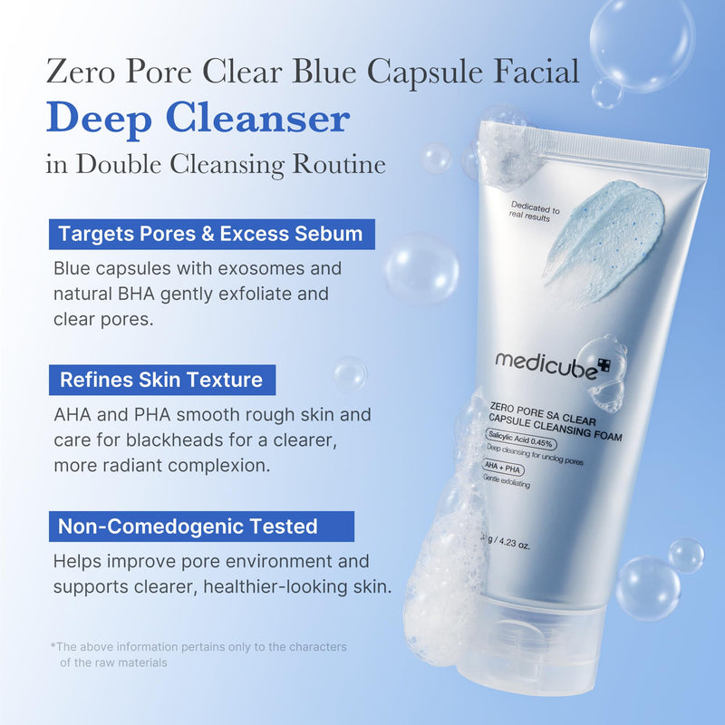 [Australia] - medicube Zero Pore Clear Blue Capsule Facial Deep Cleanser for Skin Texture, Blackhead & Pore Care | AHA, BHA & PHA for Double Cleansing, Daily Gentle Face Wash, Korean Skincare | 120g / 4.23 oz Zero Capsule(AHA+BHA+PHA) 