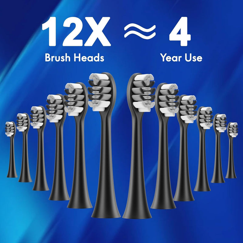 Adult Sonic Electric Toothbrush, USB Rechargeable Sonic Toothbrush, with 12 Brush Heads, 5 Modes, Equipped with Cleaning Brush, Brushing and Washing Two in one Black White