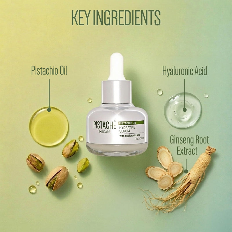 PISTACHÉ SKINCARE Hydrating Face Serum, Hyaluronic Acid Vitamin E, 1oz | Rejuvenating antioxidant oil protects against fine lines for smooth, radiant skin. Lightweight formula absorbs quickly.