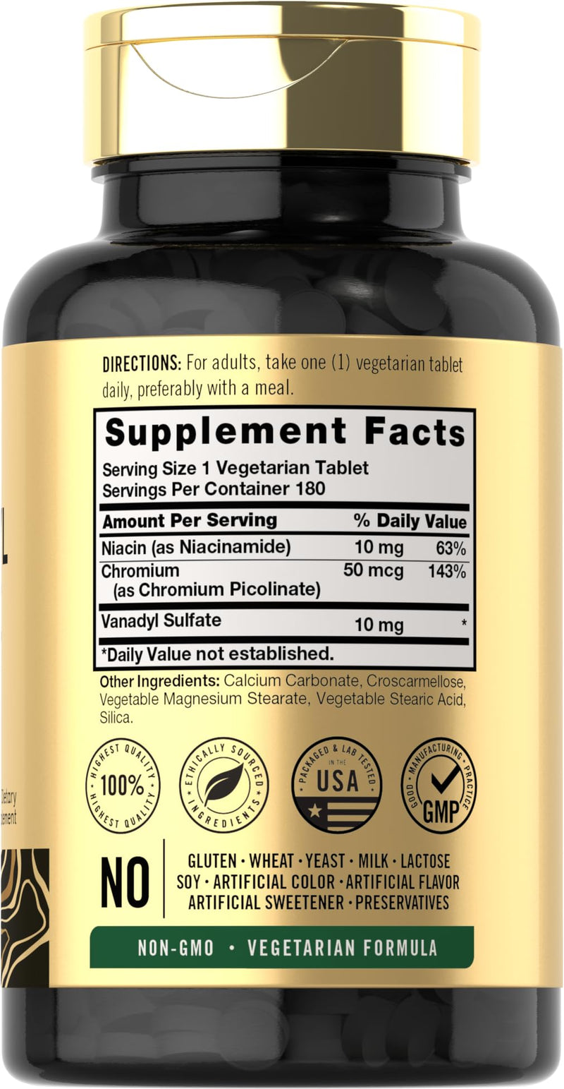 Carlyle Vanadyl Sulfate 10mg | 180 Tablet Capsules | with Chromium Picolinate | Vegetarian, Non-GMO, Gluten Free Supplement