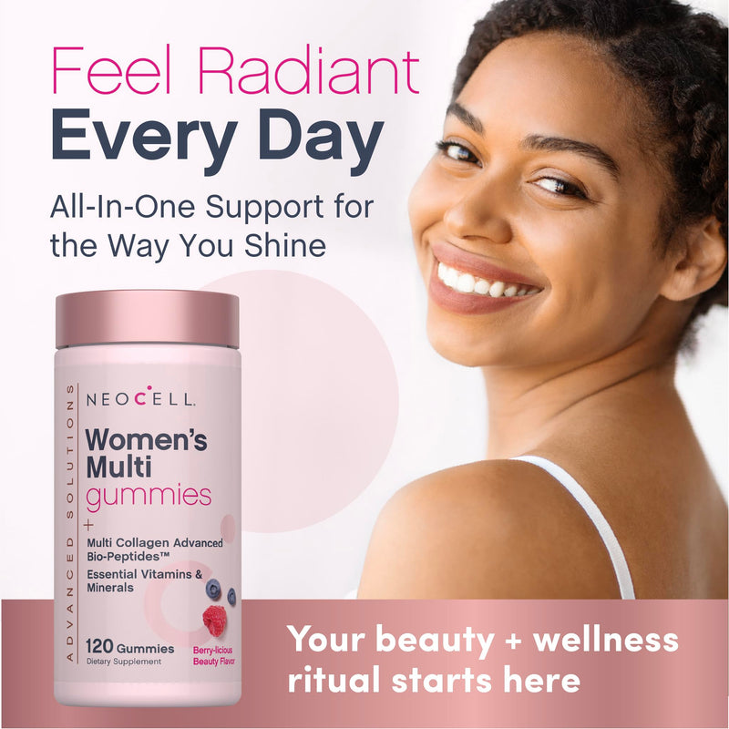 NeoCell Women's Multi Gummy with Collagen | 120 Gummies | Essential Vitamins & Minerals | Berry Flavor Supplement