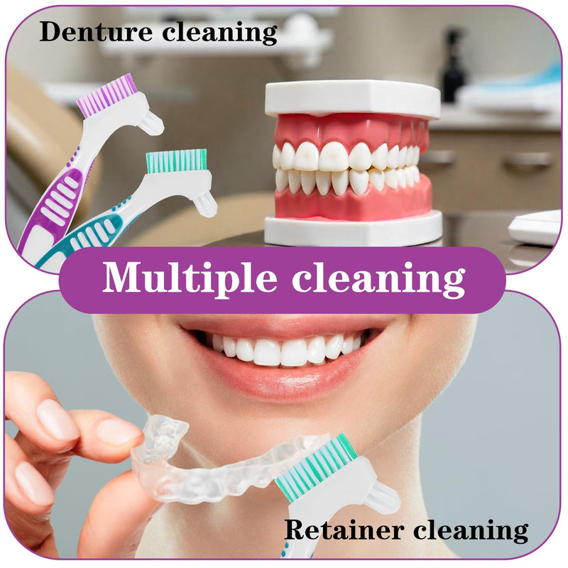 [Australia] - 2pcs Denture Toothbrush with Case,Denture Cleaning Brush,Multi-Layered Bristles Dental Brush,Ergonomic Rubber Handle for False Teeth Cleaning(Green,Purple) 