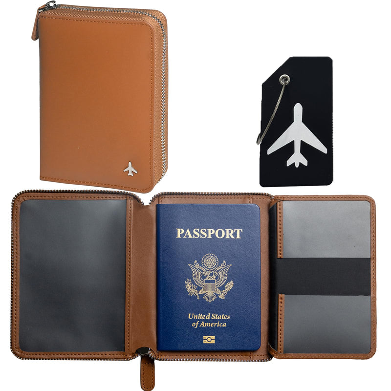 Pilot Wallet Passport Holder RFID Blocking Nappa Leather Travel Wallet, Stylish Travel Companion for Aviation Professionals (Brown Silver) Brown Silver