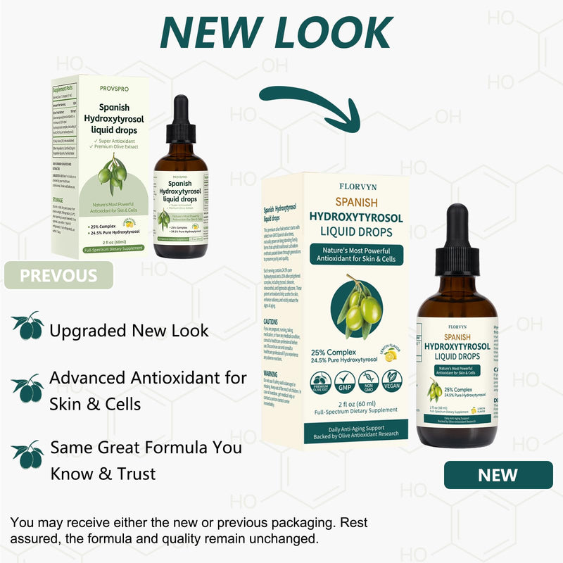 [Australia] - Hydroxytyrosol Liquid Drop, 100% Spanish Sourced Olive Fruit Extract, Super Antioxidant for Skin, Aging, Inflammation, No Sugar, Alcohol, Olive Leaf Extract Alt., New & Old Packaging Randomly Sent 