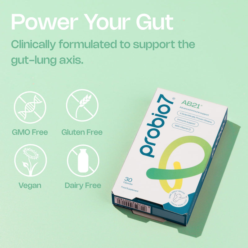 Probio7 AB21 - Gut-Lung Axis & Immune Support | Gut Health & Immune System Booster | with Vitamin D & 2 Billion CFU | Multivitamin Gut Health Supplements for Men & Women | 30 Vegan Capsules 1 count (Pack of 1)