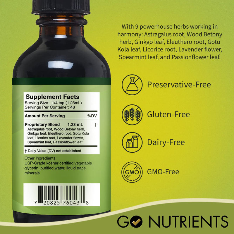 [Australia] - Go Nutrients Adrenal Edge Stress Relief & Cortisol Management Supplement with Astragalus Ginkgo, Eleuthero Supports Healthy Energy Levels, Promotes Restful Sleep & Adrenal Health 2.0 oz. | 48 Servings 