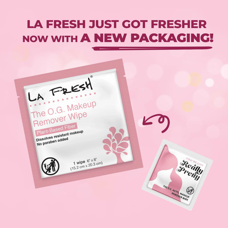 LA Fresh Makeup Remover Facial Cleansing Wipes Pack of 50ct Individually Wrapped 6x8” Wipes Made With Vitamin E To Leave Skin Soft And Smooth Convenient Size For Purse, Gym Bag, Nightstand, Car, Travel Size 50 Count