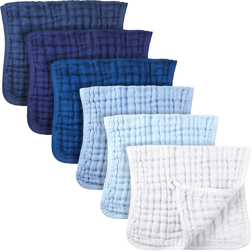 Irenare 6 Pieces Large 20 x 10 Inch Muslin Burp Cloths Multi-colors Cotton Muslin Washcloths Baby Burping Cloth Diapers 6 Absorbent Layers Muslin Face Towels for Baby (Blue Series)