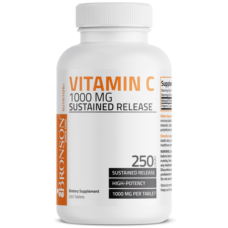 Bronson Vitamin C 1000 mg Sustained Release Premium Non-GMO Ascorbic Acid, 250 Tablets