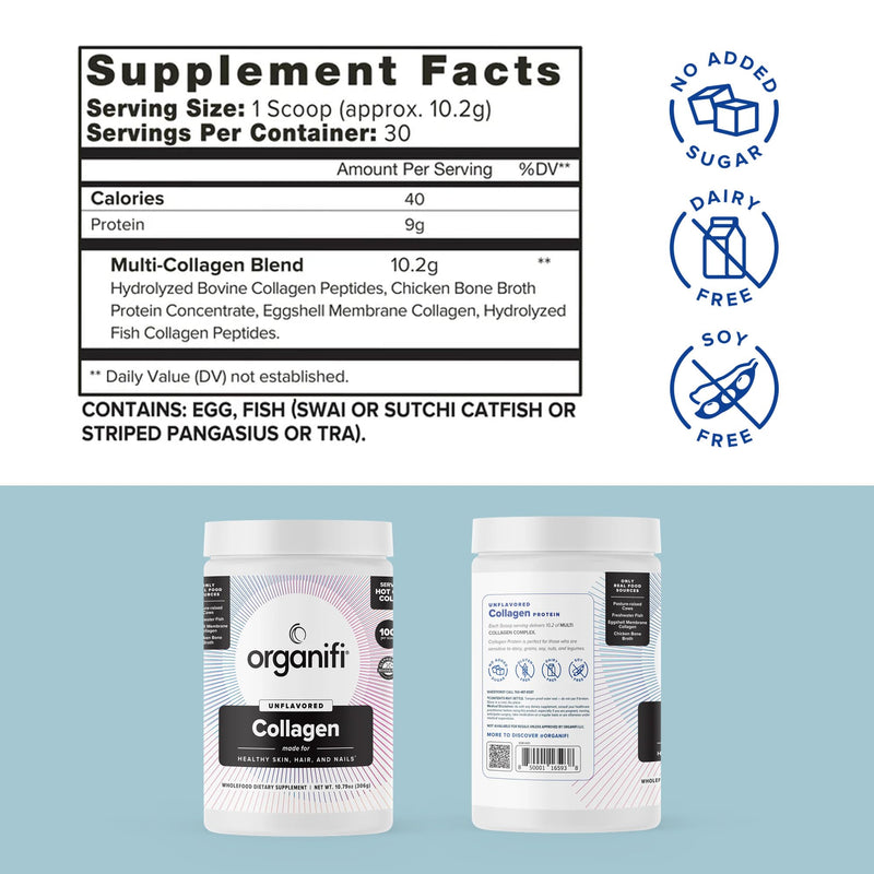 Organifi Unflavored Collagen Powder - Supports Stronger Skin, Nails, and Hair, 30 Servings 10.79 Ounce (Pack of 1)