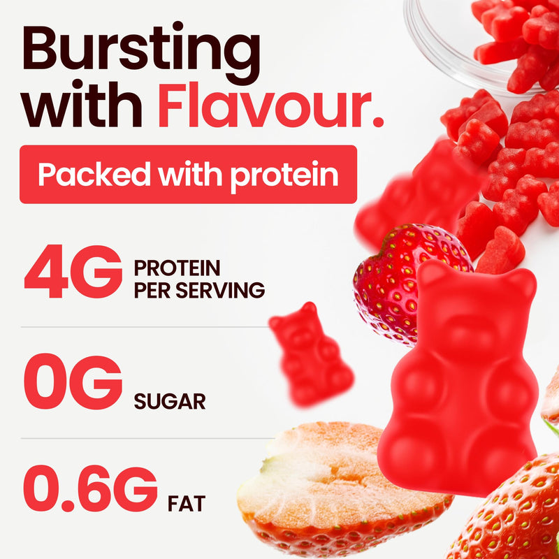 Protein Gummies - 4 Grams per Serving | Strawberry Splash Flavour | 60 Count | Vegan Essential Amino Acids for Recovery & Performance by NutriFuel