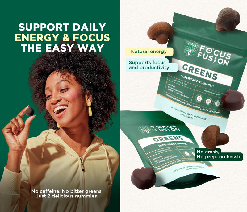 Focus Fusion Supergreen – Superfood Gummies | Organic Greens & Beet Root Gummies with Plant-Based Blend | Daily Plant-Based Supplement with 74 Fruits & Vegetables | Chewable Gummies 1