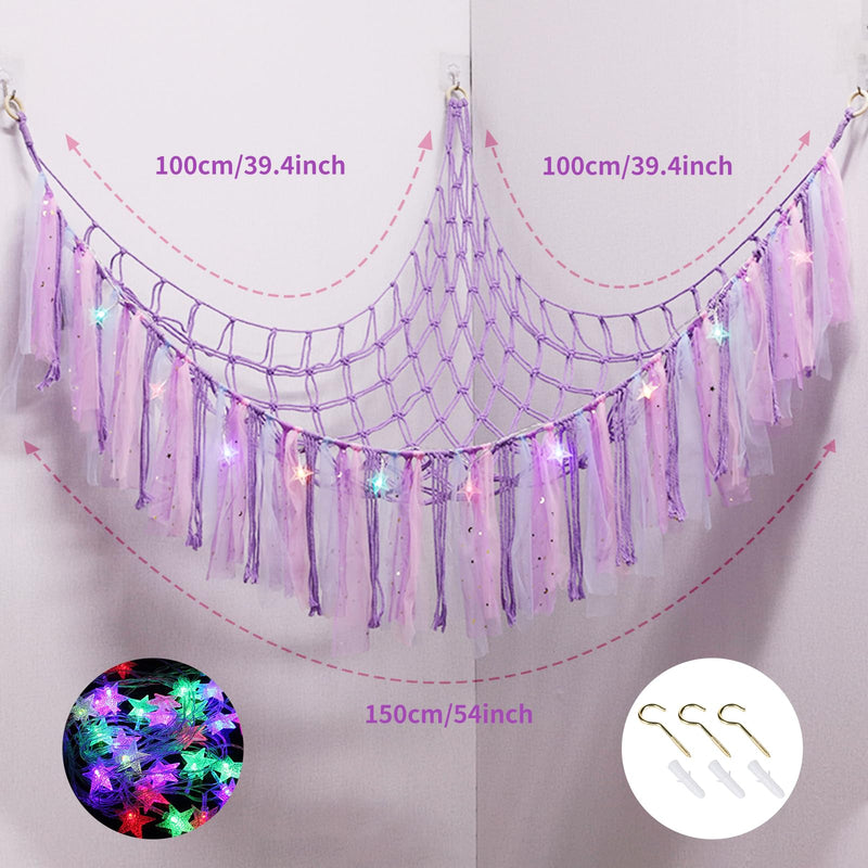 [Australia] - Stuffed Animals Net or Hammock with LED Light, 59 inch Toy Hammock Net for Stuffed Animals Corner Hanging Stuffed Animal Storage Stuffed Animal Holder for Nursery Kids Bedroom (Purple)… Purple 