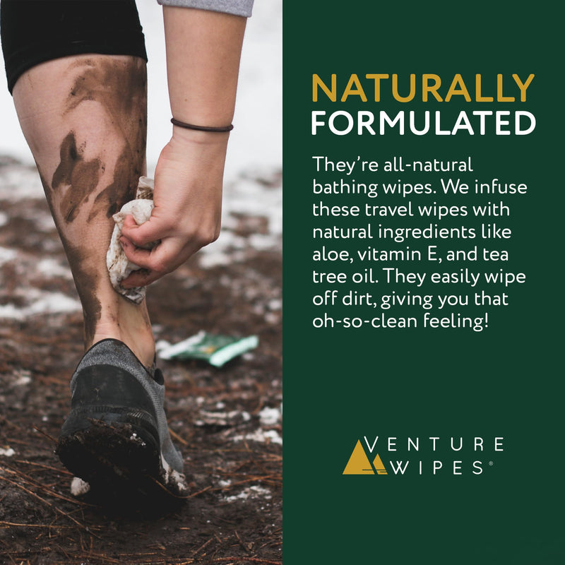 [Australia] - Venture Wipes Tea Tree Oil Body Wipes - Adventure Wipes for Adults - Biodegradable Cleansing Wipes with Aloe and Vitamin E - Camping Essentials - Individually Wrapped Body Wipes - 25 Count Bag 