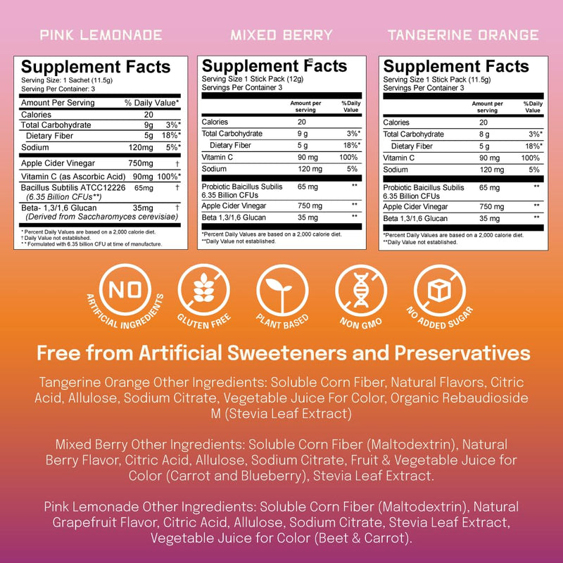 SUU Tribiotics - Prebiotic & Probiotic Drink Mix Packets for Gut Health & Digestive Health | Cutting Mix, Daily Probiotic & GLP1 and Immunity Supplement | 9 Pack Variety Variety Pack